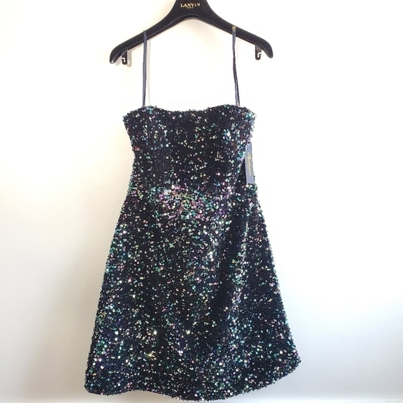 Shoshanna Jamie Sequined Strapless Black Cocktail Mini Dress NWT Size 12 - Picture 10 of 16